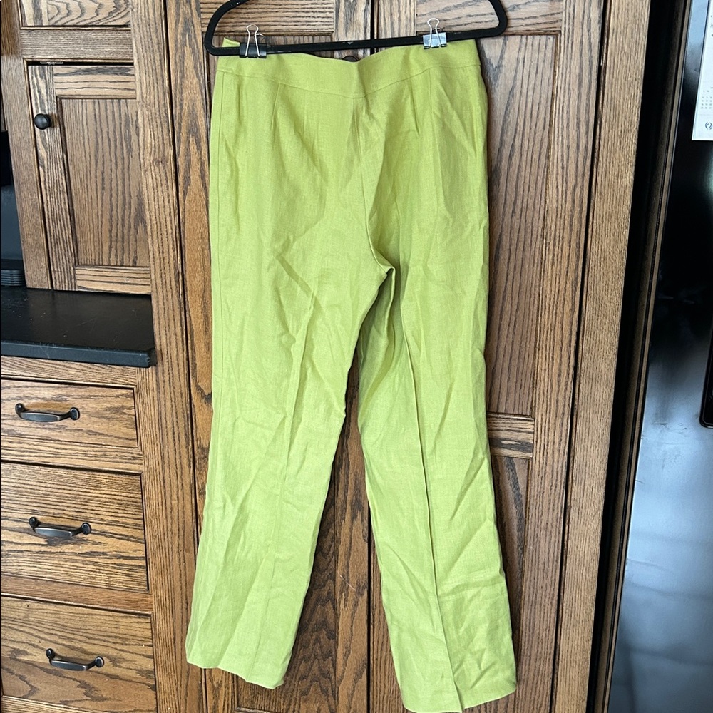 Talbots Pure Irish 100% Linen Trouser Pants Flowy Lime Green - Picture 5 of 5